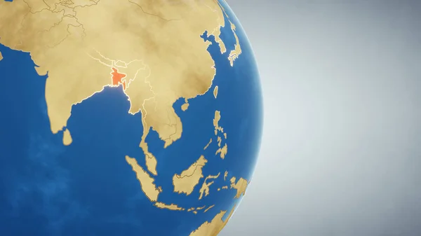 地球与孟加拉国的国家突出红色 3D插图 — 图库照片