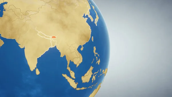地球与不丹国家突出红色 3D插图 — 图库照片