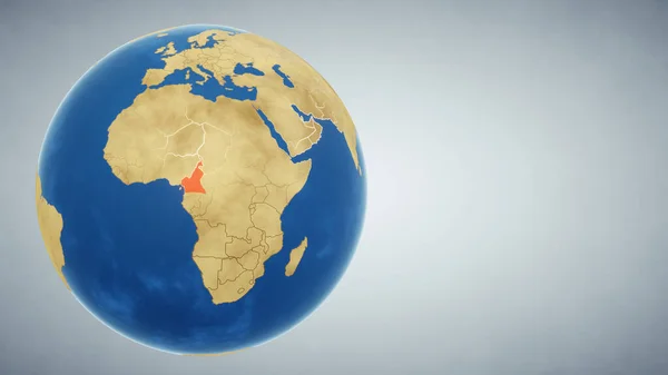 地球与国家喀麦隆突出红色 3D插图 — 图库照片