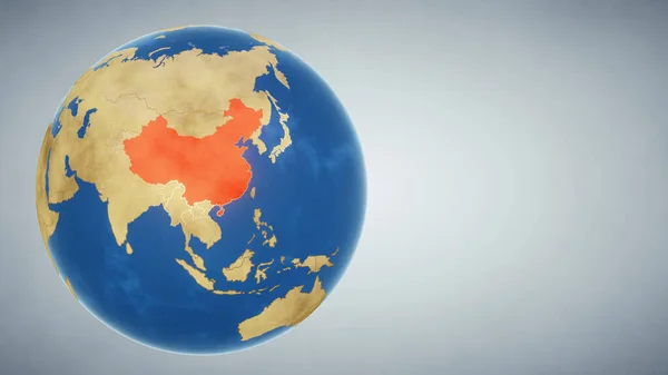地球与中国的国家突出红色 3D插图 — 图库照片