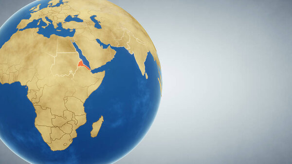 Earth globe with country of Eritrea highlighted in red. 3D illustration