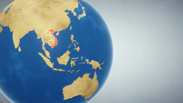 地球与越南的国家突出红色 3D插图 — 图库照片