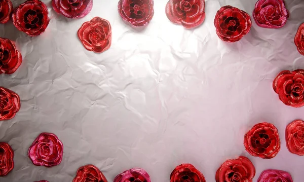 Блестящие Розы Гламурном Белом Фоне Пространством Копирования Рендеринг — стоковое фото