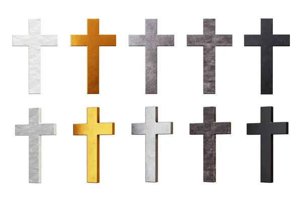 Conjunto Simples Cruces Cristianas Varios Materiales Aislados Sobre Fondo Blanco — Foto de Stock