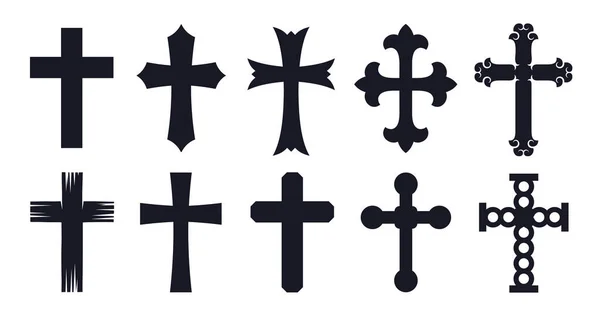 Conjunto Siluetas Cruzadas Cristianas Aisladas Sobre Fondo Blanco — Vector de stock