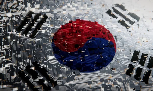 Güney Kore Bayrağı Taşıyan Teknoloji Geçmişi Görüntüleme — Stok fotoğraf
