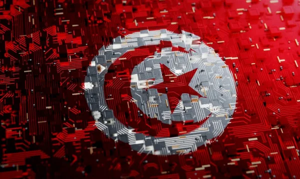 Technologische Achtergrond Met Nationale Vlag Van Tunesië Weergave — Stockfoto