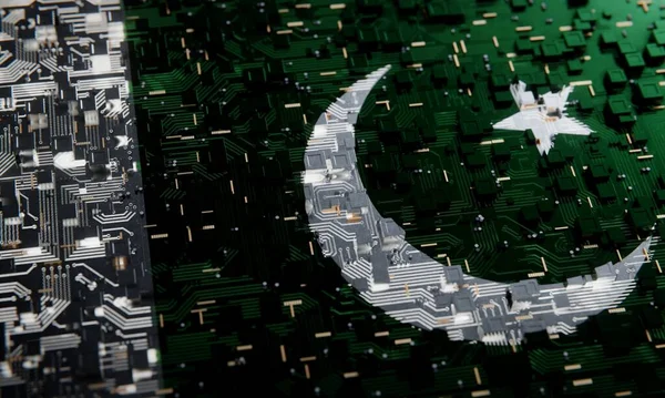 Technológiai Háttér Pakisztán Nemzeti Zászlajával Renderelés — Stock Fotó