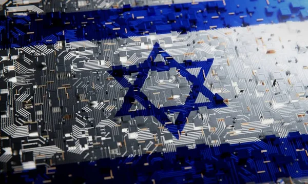 イスラエルの国旗の技術的背景 3Dレンダリング — ストック写真