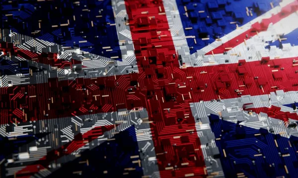 Tecnologia Fundo Com Bandeira Nacional Reino Unido Renderização — Fotografia de Stock