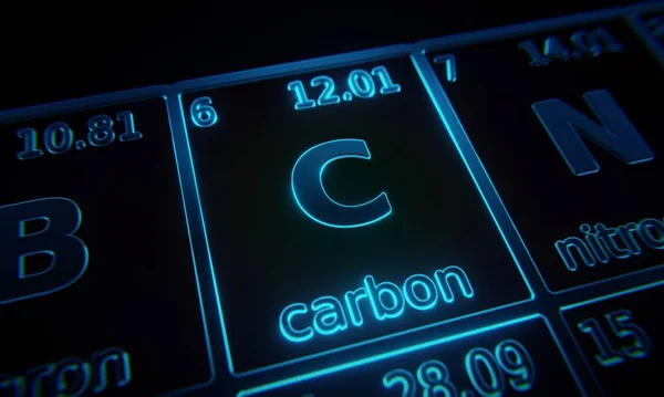 Сосредоточьтесь Химическом Элементе Углерод Освещенный Периодической Таблице Элементов Рендеринг — стоковое фото