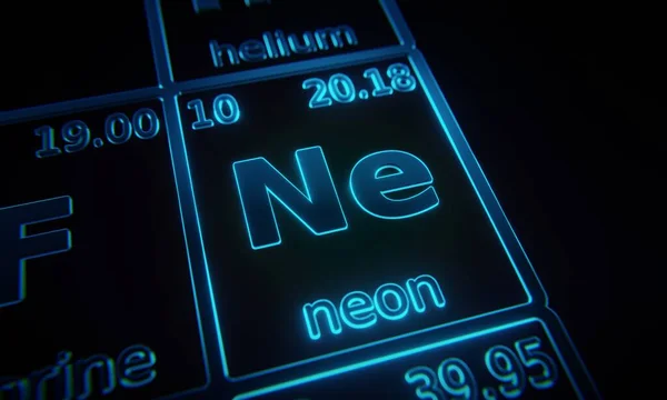 Fókuszálj Neon Kémiai Elemre Amelyet Periódusos Elemtáblázat Megvilágít Renderelés — Stock Fotó