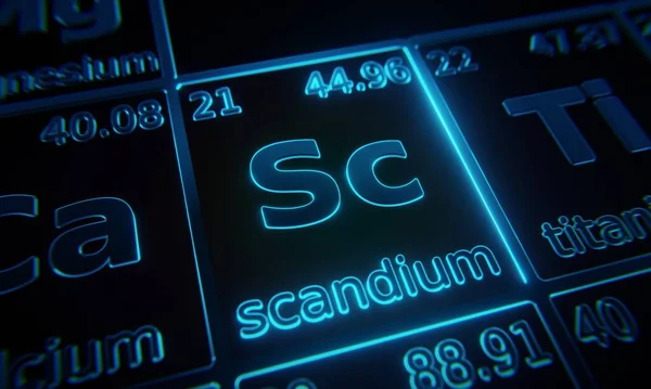 Focus Chemical Element Scandium Illuminated Periodic Table Elements Rendering — Stock Photo, Image