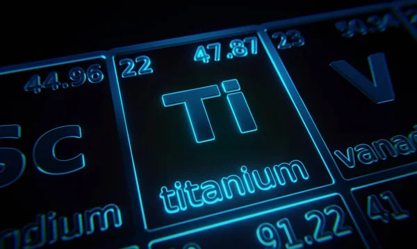 Focus Chemical Element Titanium Illuminated Periodic Table Elements Rendering — Stock Photo, Image