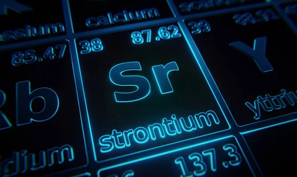 Εστίαση Στο Χημικό Στοιχείο Strontium Φωτισμένο Περιοδικό Πίνακα Στοιχείων Απόδοση — Φωτογραφία Αρχείου