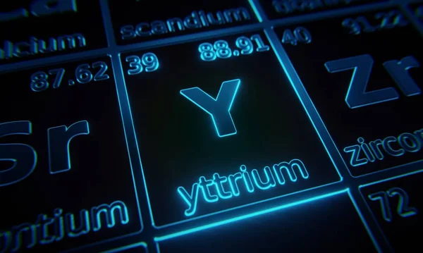 Focus Chemical Element Yttrium Illuminated Periodic Table Elements Rendering — Stock Photo, Image