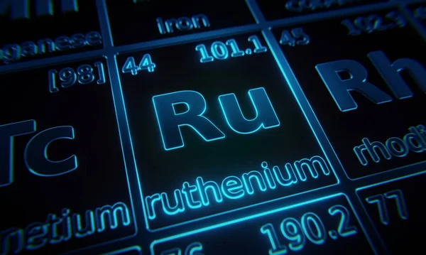 Focus Chemical Element Ruthenium Illuminated Periodic Table Elements Rendering — Stock Photo, Image