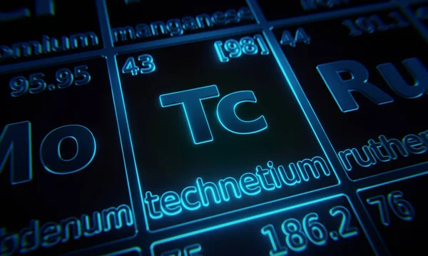 Skup Się Pierwiastku Chemicznym Technet Oświetlony Układzie Okresowym Pierwiastków Renderowanie — Zdjęcie stockowe