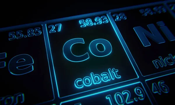 Focus Sur Élément Chimique Cobalt Illuminé Dans Tableau Périodique Des — Photo