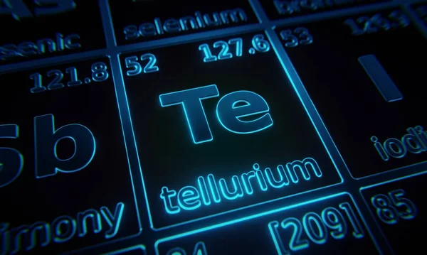 Concentrați Elementul Chimic Tellurium Iluminat Tabelul Periodic Elementelor Redare — Fotografie, imagine de stoc