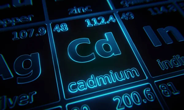 Focus Chemisch Element Cadmium Verlicht Periodiek Systeem Van Elementen Weergave — Stockfoto