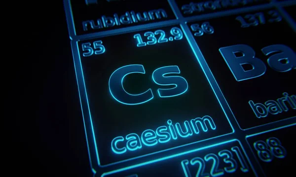 Εστίαση Στο Χημικό Στοιχείο Caesium Φωτισμένο Περιοδικό Πίνακα Στοιχείων Απόδοση — Φωτογραφία Αρχείου