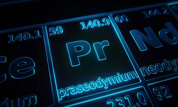 Εστίαση Στο Χημικό Στοιχείο Praseodymium Φωτίζεται Περιοδικό Πίνακα Των Στοιχείων — Φωτογραφία Αρχείου