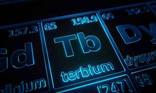 元素の周期表に照らされたテルビウムに焦点を当てます 3Dレンダリング — ストック写真
