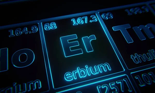 Foco Elemento Químico Erbium Iluminado Tabela Periódica Elementos Renderização — Fotografia de Stock