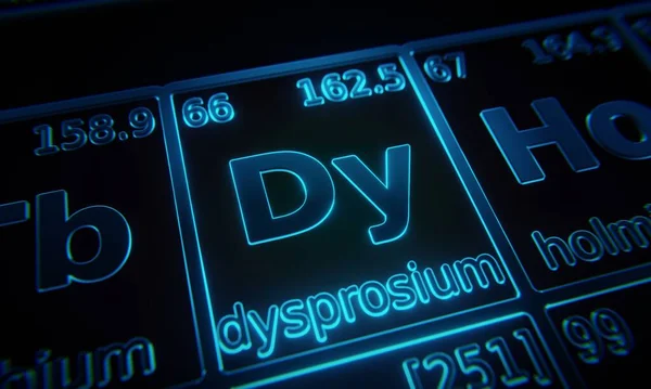 Fokus Det Kemiska Elementet Dysprosium Belyst Periodiska Tabeller Över Grundämnen — Stockfoto