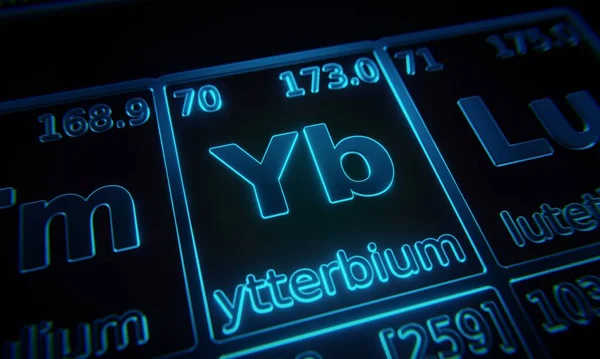 化学元素に焦点を当てる元素の周期表に照らされたイッテルビウム 3Dレンダリング — ストック写真