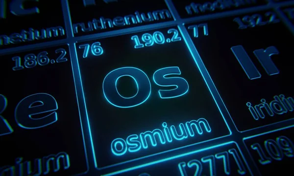 Εστίαση Στο Χημικό Στοιχείο Osmium Φωτισμένο Περιοδικό Πίνακα Στοιχείων Απόδοση — Φωτογραφία Αρχείου