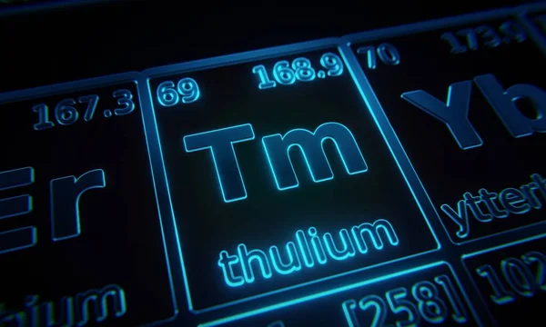 Focus Chemical Element Thulium Illuminated Periodic Table Elements Rendering — Stock Photo, Image