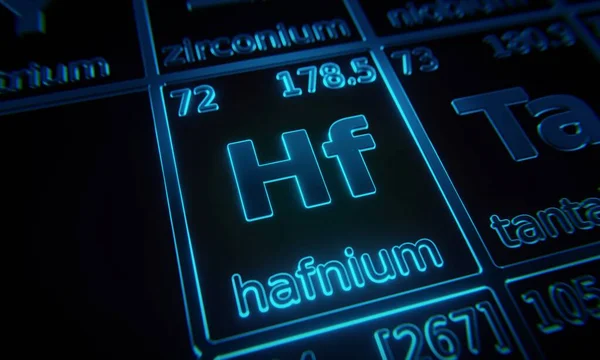 Fokus Det Kemiska Elementet Hafnium Som Belyses Periodiska Tabeller Över — Stockfoto