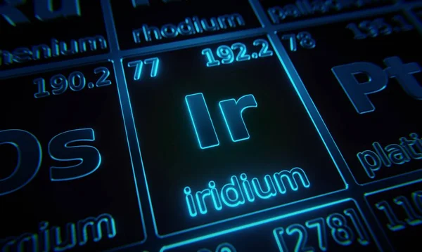 Εστίαση Στο Χημικό Στοιχείο Iridium Φωτισμένο Περιοδικό Πίνακα Στοιχείων Απόδοση — Φωτογραφία Αρχείου