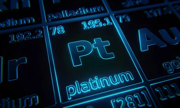 Fokus Det Kemiska Elementet Platinum Belyst Periodiska System Element Rendering — Stockfoto