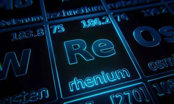 Foco Elemento Químico Rênio Iluminado Tabela Periódica Elementos Renderização — Fotografia de Stock