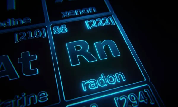 Skup Się Pierwiastku Chemicznym Radon Oświetlony Układzie Okresowym Pierwiastków Renderowanie — Zdjęcie stockowe