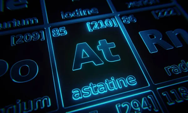 Focus Chemical Element Astatine Illuminated Periodic Table Elements Rendering — Stock Photo, Image