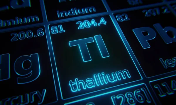 元素の周期表に照らされた化学元素Thalliumに焦点を当てます 3Dレンダリング — ストック写真
