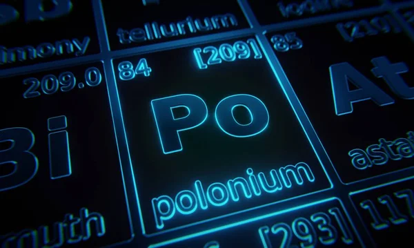 Focus Sur Élément Chimique Polonium Illuminé Dans Tableau Périodique Des — Photo