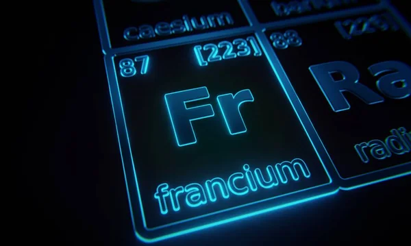 원소인 프랑슘을 주기율표에서 조명하는 초점을 맞추라 렌더링 — 스톡 사진