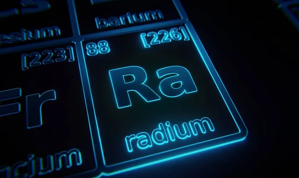 Сосредоточьтесь Химическом Элементе Radium Освещенном Периодической Таблице Элементов Рендеринг — стоковое фото