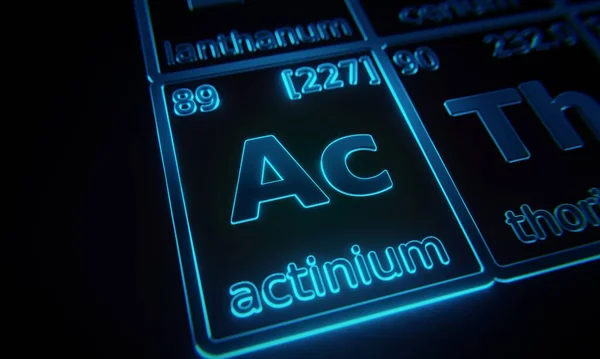 Εστίαση Στο Χημικό Στοιχείο Actinium Φωτισμένο Περιοδικό Πίνακα Στοιχείων Απόδοση — Φωτογραφία Αρχείου