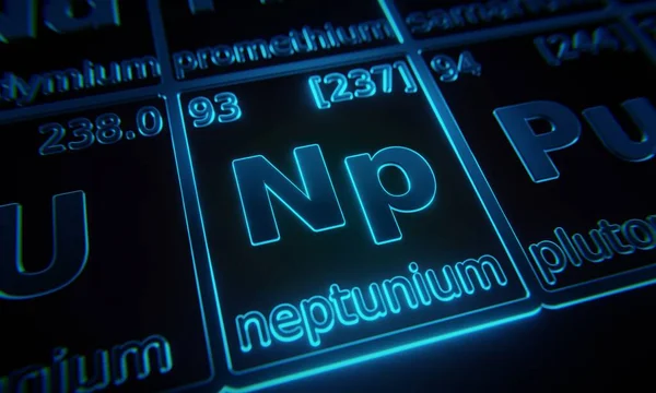 Neptunium 초점을 맞추고 주기율표에서 조명한다 렌더링 — 스톡 사진