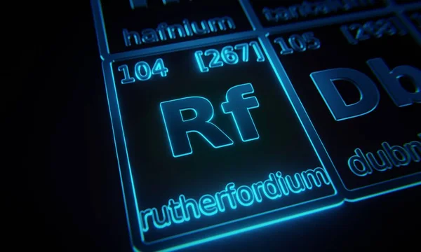 Enfoque Elemento Químico Rutherfordium Iluminado Tabla Periódica Elementos Renderizado — Foto de Stock