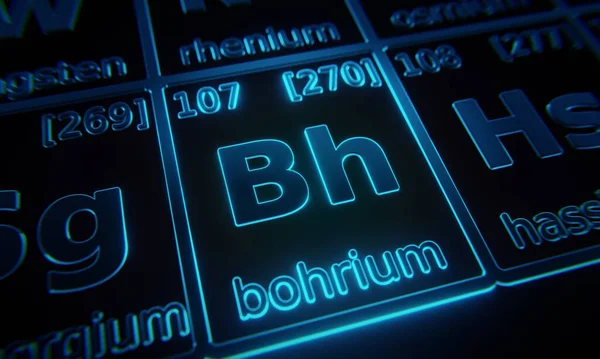 Periyodik Elementler Tablosunda Aydınlatılmış Kimyasal Element Bohrium Odaklan Görüntüleme — Stok fotoğraf