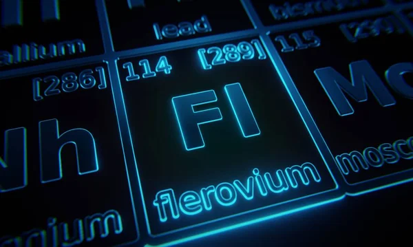 Flerovium 초점을 맞추고 주기율표에서 조명한다 렌더링 — 스톡 사진