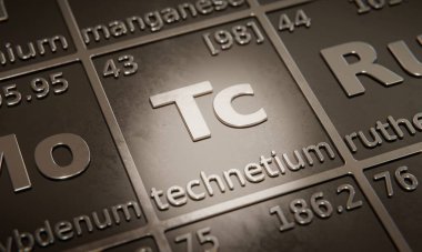 Elementlerin periyodik tablosundaki kimyasal elementlerin altını çiz. 3B görüntüleme