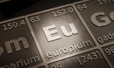 Periyodik elementler tablosundaki kimyasal element Europium 'un altını çiz. 3B görüntüleme